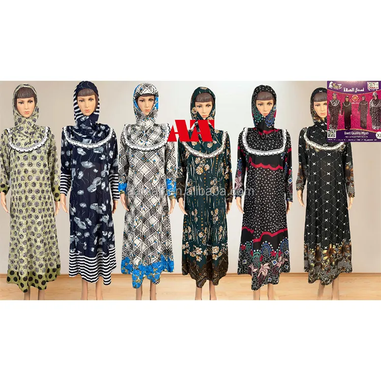 Nuova promozione abito islamico medio a maniche lunghe con stampa floreale per donne musulmane