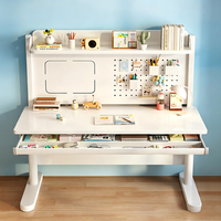Bureau d'étude moderne blanc pour enfants avec étagère, tiroir, panneau perforé, organisateur ergonomique réglable en hauteur, en métal durable pour la maison, le bureau ou la chambre