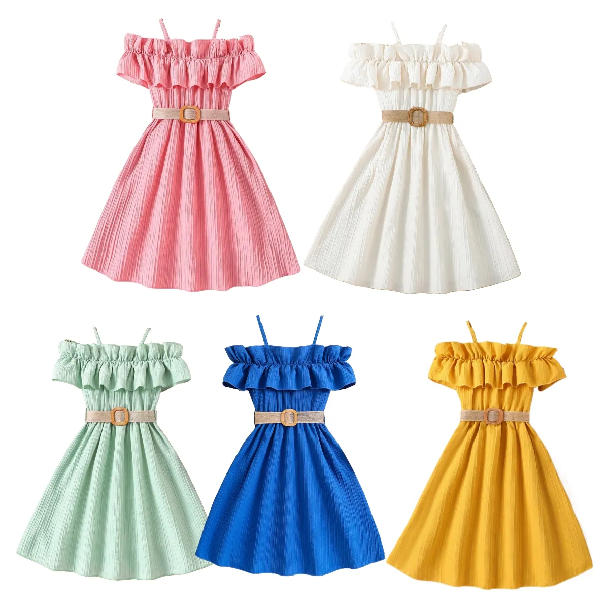 Trendy young girl long dress wholesale braces solid color long beautiful fashion summer dress for 8-12Y big girls children