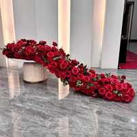 DKB Arreglo Floral de Rosas y Hortensias de Seda Rojas Realistas, Camino de Flores Artificiales para Mesa de Sofá o Suelo, 100*35cm