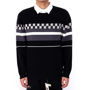 Pull en coton à manches longues pour homme, col rabattu, jacquard à carreaux, logo personnalisé, anti-plis, anti-boulochage, couleur personnalisable - Product Image 1