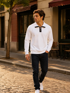 Wholesale Mens Sweatshirt Loose Knitted 380g Polyester Cotton Turn Down Collar Solid Long Sleeve Custom Logo OEM ODM - Product Image 3