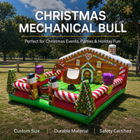 Taureau mécanique gonflable de Noël à thème pain d'épices pour événements commerciaux et locations de fêtes