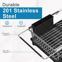 Égouttoir à vaisselle extensible en acier inoxydable KBleader pour évier, rangement et organisation de cuisine, noir et argent, multifonctionnel
