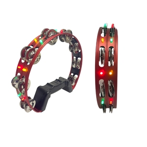 Pandereta con luces LED, doble fila de cascabeles metálicos, pandereta de mano con agarre para actuaciones en escenario, instrumento de percusión - Product Image 1