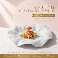 Assiette de service en mélamine blanc jade à bord festonné de 14,5 pouces, personnalisable OEM/ODM, pour fêtes, buffets d'hôtel, durable et résistante aux chocs