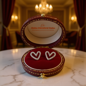 Allabba International Station Pendientes de diamantes con corte en forma de corazón, regalo romántico dorado para mujer, joyería fina E3192 - Product Image 2