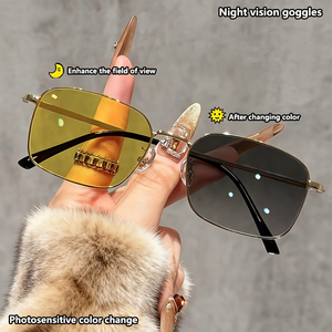 Lunettes anti-reflets à monture en métal doré changeant de couleur pour les conducteurs de nuit, <span class=keywords><strong>design</strong></span> carré vintage pour une utilisation de jour comme de nuit - Product Image 1