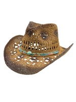 Chapeau de cowboy en paille ajouré au crochet pour l'été, vente en gros |   Chapeaux de fête personnalisés pour femmes et hommes, avec bande de perles colorées, pour la plage et les festivals