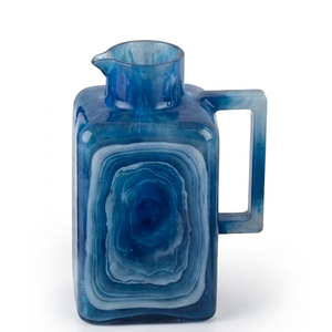 Carafe carrée moderne en verre transparent bleu superposé avec poignée pour vin, eau, décoration de table de fête, haute qualité - Product Image 1