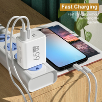 Chargeur de Téléphone Mobile 1USB+2PD 65W Boîtier Givré avec Prise EU US, Adaptateur Secteur Tête de Charge Rapide 5V2A Multiports PD Type C