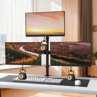 Support de bureau pour trois moniteurs Khcoohoo, fixation par pince C, réglable en hauteur, articulé, en acier allié noir, 27 pouces, ODM OEM, en stock, facile à installer