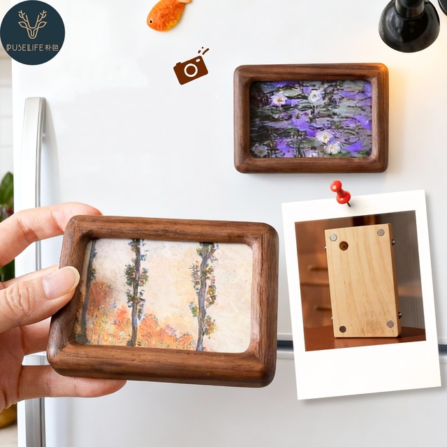 Puselife Vintage Style Home Decoration Wooden Picture Frame Fridge Magnet Solid Black Walnut Wood Photo Frame DIY