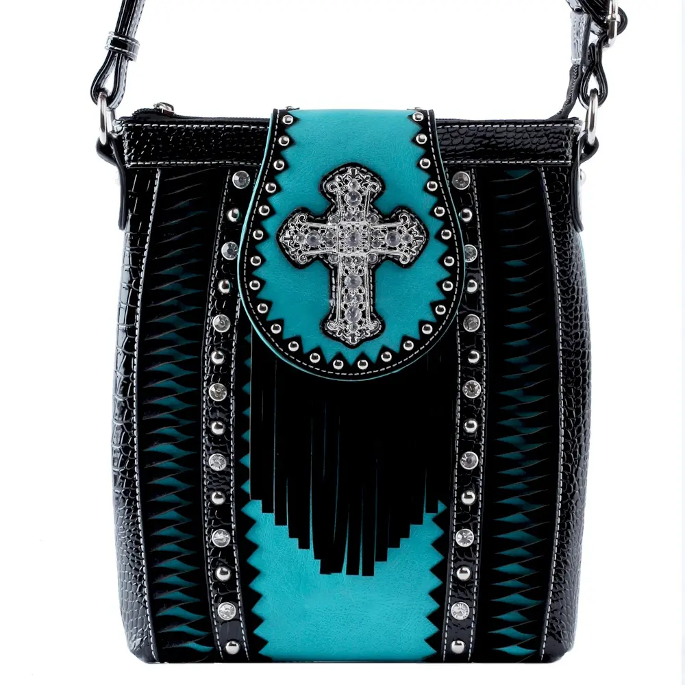 Atacado Ocidental Cowgirl Sacos para As Mulheres Studded Rhinestone Cruz Fivela Borla Messenger Bag País Crossbody Ladie Bag