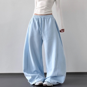 <span class=keywords><strong>Pantaloni</strong></span> Autunnali in Felpa <span class=keywords><strong>con</strong></span> Coulisse e Tasche, Vita Alta, Gamba Larga e Ricamo, Casual da <span class=keywords><strong>Donna</strong></span> - Product Image 3