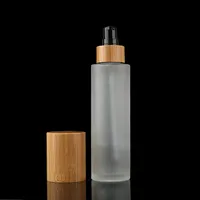 Flacon de lotion en verre givré écologique personnalisé avec bouchon en bambou, différentes tailles, vide, pour emballage de sérum et de toner cosmétique, vente en gros