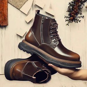 Nouvelles bottes de travail décontractées pour hommes en cuir de vachette, montantes, à lacets, pour l'extérieur, pour l'hiver, l'automne et l'été - Product Image 2