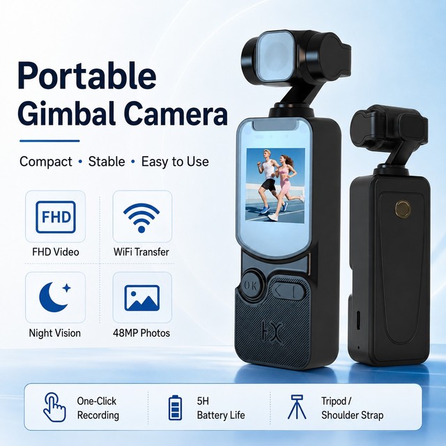 Handheld Gimbal Camera Q5 FHD 1080P Video Recorder 3 Axis Stabilizer WiFi Night Vision TF Card 1024GB Portable Vlog Camera