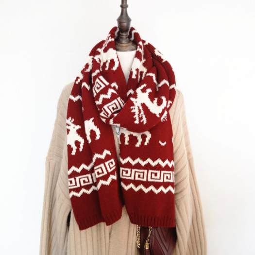 Новый осенне-зимний вязаный шарф с оленем, Женский Рождественский шарф в виде снежинки