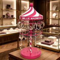 Carrousel rose 360 °   Présentoir rotatif de comptoir pour bijoux, avec logo personnalisé, double couche de crochets, présentoir POP pour boutique de bijoux