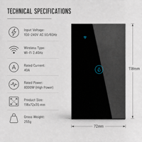 Interrupteur intelligent pour chauffe-eau à double coupure, haute puissance, norme américaine, avec programmation locale, surveillance de l'énergie, verrouillage enfant, compatible Tuya/Alexa/Google, 40A 8000W