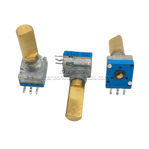 R097 9mm potensiometer putaran tunggal, <span class=keywords><strong>Resistor</strong></span> variabel poros datar B10K B20K 50K 20mm asli dapat disesuaikan - Product Image 3