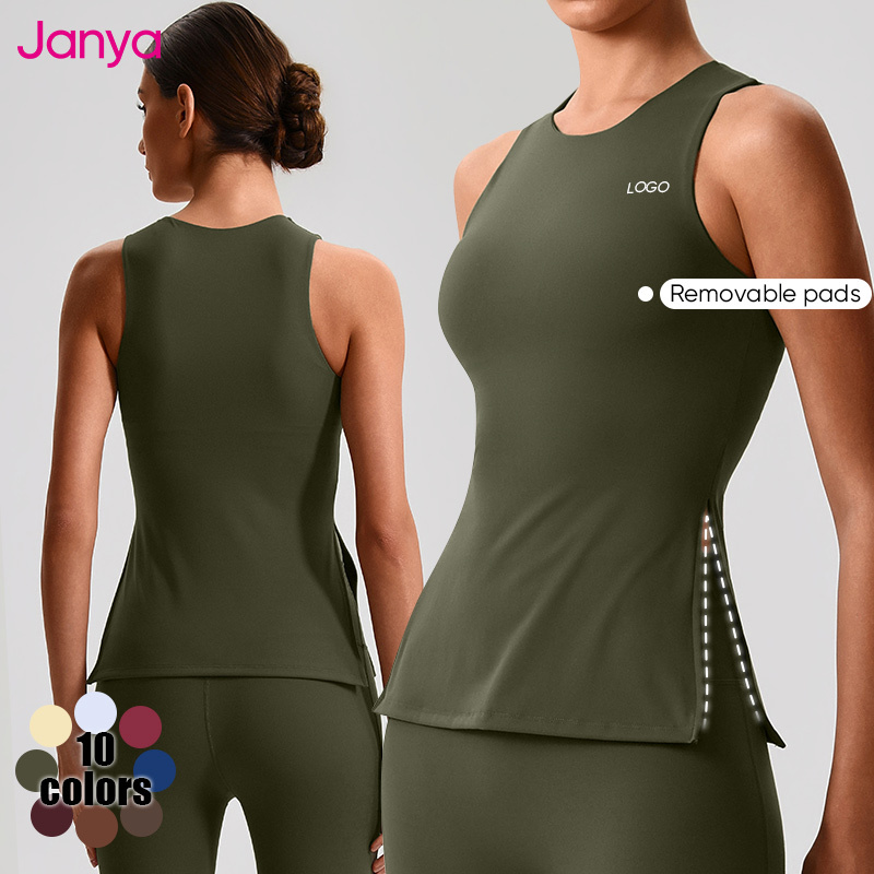 Janya Womens Slim Fit Sports Vest Breathable Sleeveless Four-Way Stretch Activewear Quick Dry Long Yoga Tank Top for Gym Running