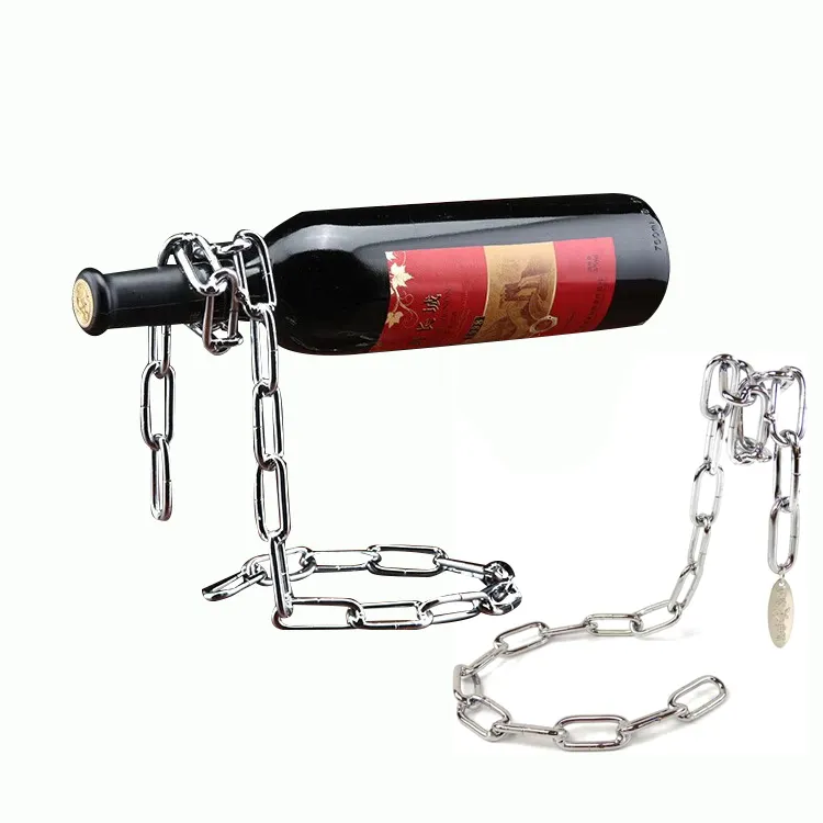 Porte-bouteille de vin magique en fer à maillons décoratifs Porte-bouteille de vin en chaîne Porte-bouteille de vin flottant