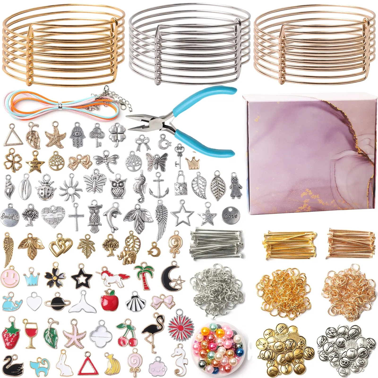 new Bangle Bracelets Making Kit with Expandable Bangles Silver Gold Gold Filled Bracelet Making Kit diy jewelry making findings