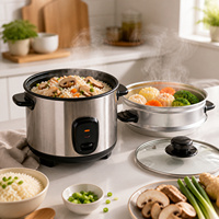 Cuisinière à riz électrique portable de 0,6 L à 2,8 L avec fonction de maintien au chaud automatique, revêtement antiadhésif, boîtier en acier inoxydable, comprend une tasse doseuse