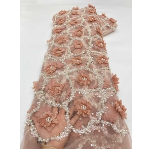 7971 Wholesale 5 Yards Nigerian French Lace Fabric Eco-Friendly <strong>Sequined</strong> Rhinestone <strong>Material</strong> for Women Dresses - Product Image 6