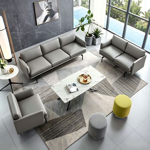 Designer High-end 3-seater Sofa, Modern Commercial Reception Sofa for Office Lobby, Living Room & Negotiation Area