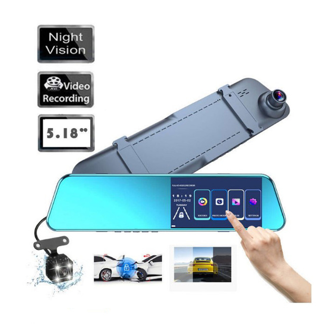 Mirror Dash Cam 1080P 5.18 " Full HD Touch Streaming Dual Lens RearView Night Vision Car Dvr Camera Dashcam