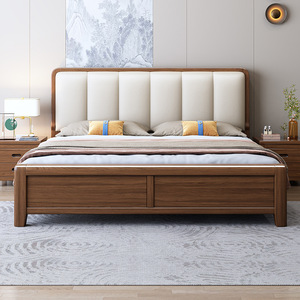Cadre de lit double king size en bois massif de conception européenne moderne, résistant à l'eau, pour hôtel, appartement, ensembles de chambre à coucher - Product Image 6