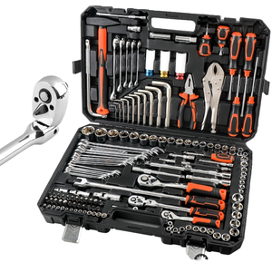 Kit d'outils à cliquet en acier inoxydable 46 pièces <span class=keywords><strong>Ama</strong></span>-zon Hot, clé à molette manuelle, étui rigide OEM, accessoires de réparation <span class=keywords><strong>automobile</strong></span> et moto - Product Image 1
