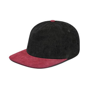 Sombrero Snapback de ala plana de 5 paneles de pana de dos colores Vintage personalizado 100% algodón Cierre trasero de cuero ajustable para deportes al aire libre - Product Image 3