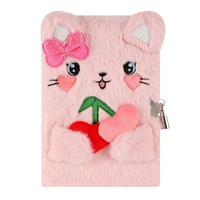 Diario Secreto de Peluche Personalizado con Cara de Gato Sonriente, Cachorro y Oso, con Candado y Bolígrafo, Cuaderno Escolar de Peluche para Niñas