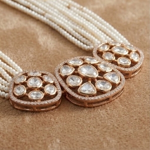 925 <b>Silver</b> <b>Chokers</b> Necklace Earrings Set for Women Pearl Beads Kundan Jewelry Traditional Ethnic Wedding Party Designer - Product Image 3
