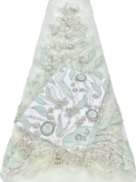 Tissu en dentelle africaine verte 100% polyester, broderie de perles et de paillettes, motif floral, robes et vêtements de mariage élégants et luxueux
