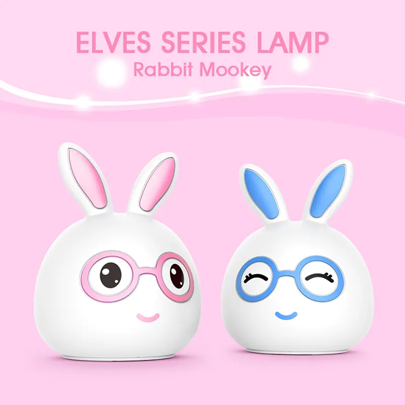 Lampe Led en Silicone à l'effigie de lapin de dessin animé, luminaire décoratif idéal pour la chambre d'un enfant, ou comme veilleuse
