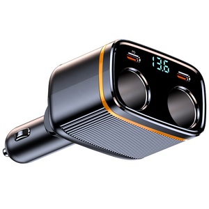 C27 Dual <span class=keywords><strong>USB</strong></span> C Cargador de coche Adaptador de encendedor de cigarrillos de 2 enchufes Divisor Carga rápida LED Voltímetro 45W PD 12V/24V Puertos múltiples - Product Image 5