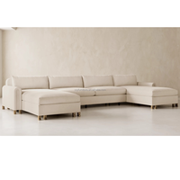 Canapé modulaire sectionnel moderne en tissu avec cadre en bois massif, double chaise longue, design en U, pieds en bois pour salon et chambre