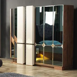 Diwan orientale set di camere da letto modello di lusso di alta qualità pittura mdf letto king size con deposito testiera illuminata