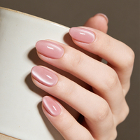 Nouvelles Faux Ongles Roses Nude Brillants en ABS, Couverture Complète, Pré-décorés, à Presser, Forme Amande Moyenne, Faciles à Poser