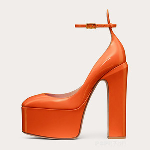 Fashionable Sexy Sapato De Salto Shiny Leather Thick Sole High <b>Chunky</b> <b>Closed</b> <b>Toe</b> Platform <b>Heels</b> - Product Image 4