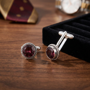 Nouveauté : Ensemble de boutons de manchette élégants et tendance en rhodolite violette, sertis dans de l'argent sterling 925 plaqué, pour femmes et hommes - Product Image 5