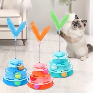 <span class=keywords><strong>Tour</strong></span> de jeu pour chat à quatre niveaux avec ressort interactif et interactivité apaisante - Jouet rotatif d'intérieur en PP pour chat - Product Image 1
