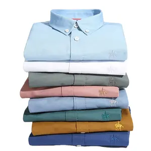 Camisa de algodão manga longa Oxford dos homens fiado algodão negócio camisa fit profissional ferramental camisas pônei rótulo
