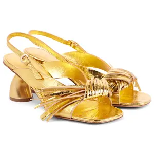 Anmairon neue lieferung gold metall frauen-schuhe mittelmond gebogene ferse hintere riemen damen-sandalen