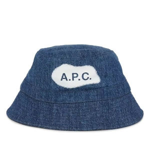 Best Selling Designer Apc Blue Cotton Denim Bucket <b>Hat</b> Printed <b>White</b> Stencil With Printed Logo on Top Applied on the Front - Product Image 1